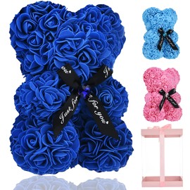 Lgv Lgv Flower Rose Bear,Romantic Gift for Valentine's Mother's Day, Christmas, Birthday,Girl Friend Her Mom Female Wife with Artificial Heart-Shaped Diamonds Sapphire Blue