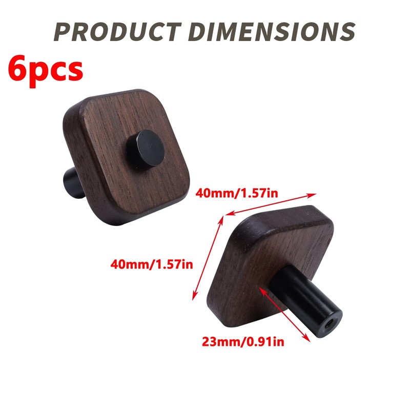 Antrader Walnut Wood Cabinet Knobs,6Pcs Wood Knobs Natural Wooden Dresser