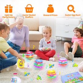 6 Pack Easter Egg Spinning Tops with Music & Lights - Easter Basket Stuffers for Kids, Toddlers, Boys & Girls - Fun Easter Egg Fillers, Non-Candy Easter Toys for Easter Egg Hunt & Easter Baskets