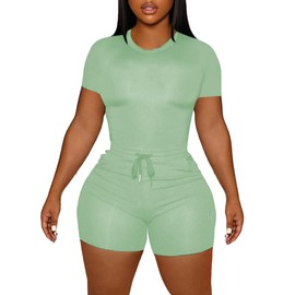 LovelyWholesale Short Sets for Women Summer 2 Piece Outfits Casual Workout Sets Green XX-Large