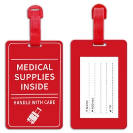 MEDMAX 2 Pack Medical Luggage Tag with Name ID Card, Handle with Care Medical Supplies Inside Tag for Luggage Suitcase or Bags Containing Medical Devices, Easy to Spot