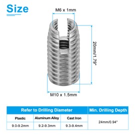 PATIKIL Selbstschneidende Gewindeeinsätze, 40 Stück M6 x M10 x 20mm 303 Edelstahl Gewindeadapter Reduzierer Schlitzschraube Reparatur Einsätze Muttern Hülse