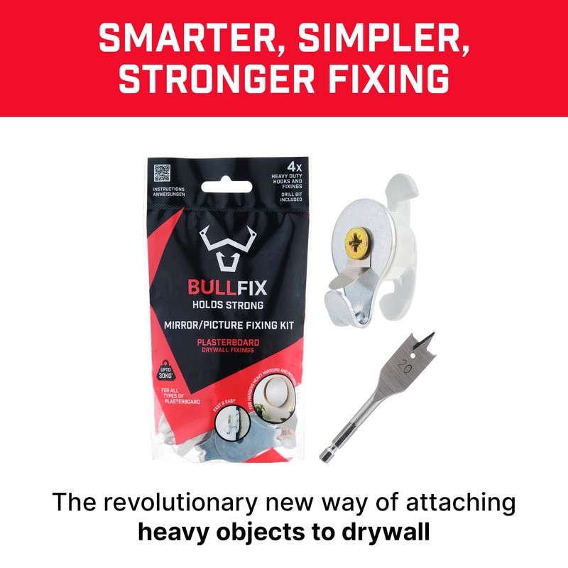 Bullfix Mirror/Picture Hanging Kit - Heavy Duty Drywall Anchors for
