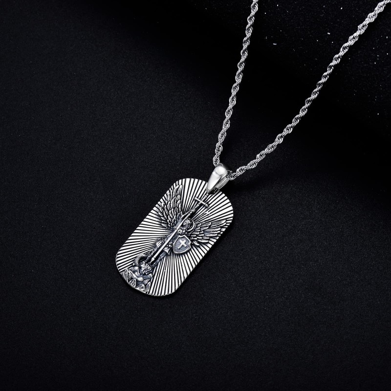 SLIACETE 925 Sterling Silver St Michael/St Christopher Necklace for Men