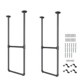 DIYHD 2 Tier Ceiling Mount Black Shelf Bracket,U Shape Pumbing Pipe Kitchen Storage Brackets (No Planks), 37" Bracket-2 Pairs
