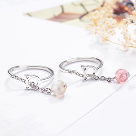 XRCXBLSC 925 Silver Moonstone Ring Cat Ring Fire Opal Diamond Ring Transparent Elegant Moonstone Wedding Band Rings Natural Moonstone Ring for Women Pink Agate Ring Open Adjustable Ring（White）