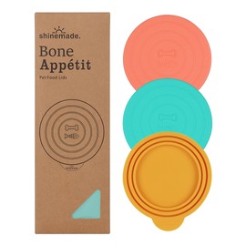 Shinemade Silicone Pet Food Can Covers - Airtight Lids for Dog & Cat Wet Food Storage, Bone Appetit Food Savers for Freshness (Variety Mix 3 Pack)