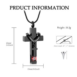 Cross Urn Necklace for Men Women Stainless Steel Memorial Cremation Jewelry for Ashes Urn Cremation Pendant for Human Ashes