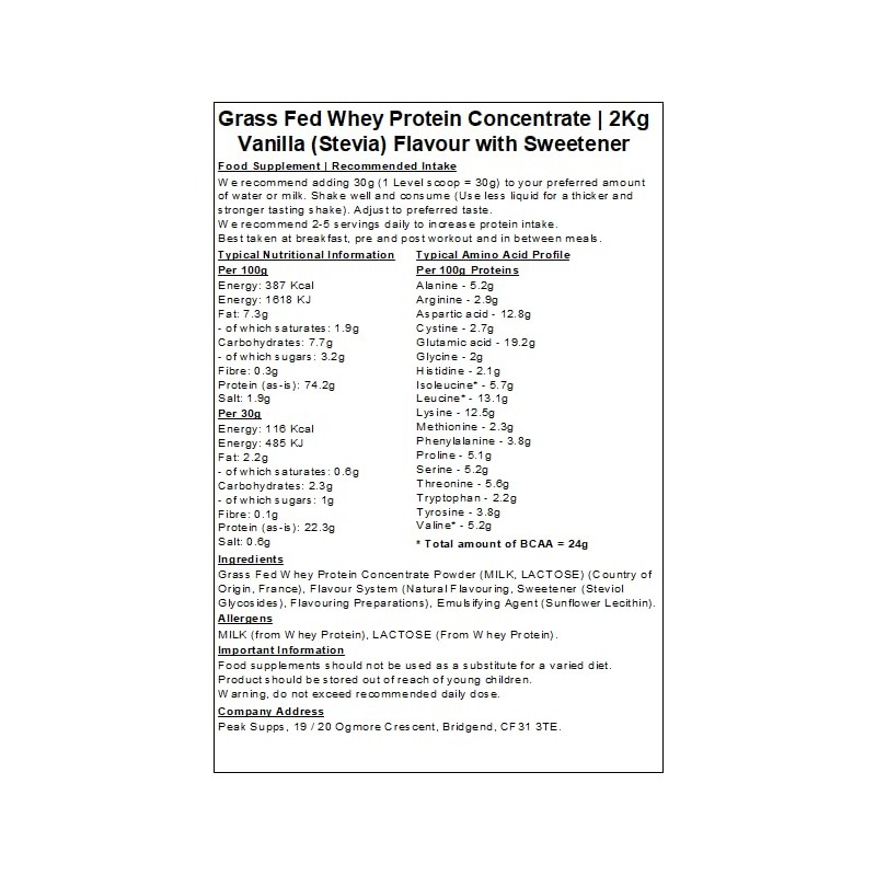 Whey Protein Powder Concentrate - All Flavours - Grass Fed