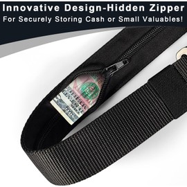 LEXICANMHS Tactical Money Belt with Zip Secret Compartment, Anti-Theft Protection, Money Hide, Suitable for Travel, Business Trip, Jogging, for Men and Women, Metal Buckle, Black, black, Modern