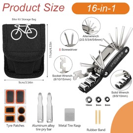 Eowppue Bike Repair Tool Set, 16-in-1 Multi-Function Mechanic Kit with Tyre Levers, Essential Mountain Bike Accessories, Gift for Cycling Enthusiasts