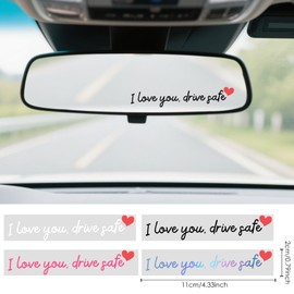 4PCS Mirror Stickers,Car Mirror Decal,Car Stickers and Decals for Women,Vinyl Tumbler Decal(I Love You,Drive Safe)