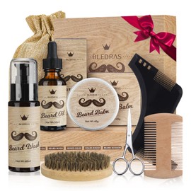 Beard Care Set for Men, Bledras 9 in 1 Beard Care Gift Set with Beard Shampoo, Beard Oil, Beard Balm, Beard Comb, Beard Brush, Beard Scissors, Beard Stencils, Christmas Gifts for Men