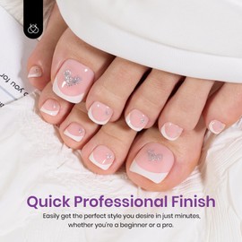 beetles Gel Polish Beetles French Press On Toenails - White Square French Tips Toenail Press Ons Light Weight Short Toe Press on Nails French Tips Kit in 252 Pcs 18 Sizes for Women