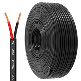 14 Gauge Wire 2 Conductor Electrical Wire, 14 AWG 2.08mm² Wire PVC Cord,12V/24V DC Low Voltage/Copper-clad Aluminum(CCA)Flexible/2 Wire for Automotive Wire LED Strips Lamp Lighting Marine(45.8M/150FT)