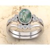 Oval Shape Natural Moss Agate Gemstone Wedding Ring Set, 925