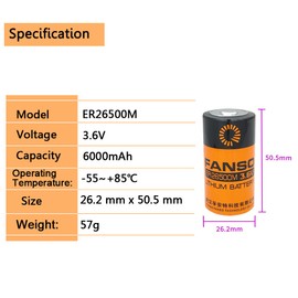 STEPMAX (2 Pack ER26500M ER26500 3.6V 6000mAh Lithium Battery High Capacity C Size Thionyl Chloride Battery Replace Tadiran TL-2200 TL-4920 TL-5920