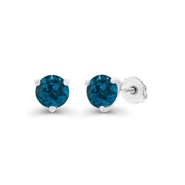 925 Sterling Silver 5mm Round 3 Prong Martini Set Natural London Blue Topaz December Birthstone Screwback Stud Earrings