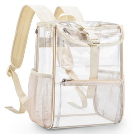 Mildbeer Clear Stadium Backpack for Sports Events & Concerts - 12x12x6 Compact PVC Flap Backpack with Multi-Pocket Design, Beige