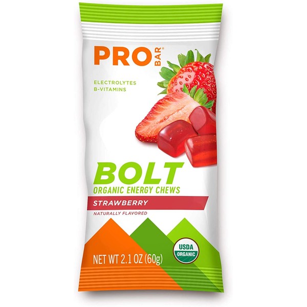 PROBAR - Bolt Organic Energy Chews, Strawberry, Non-GMO, Gluten-Free, USDA Certified Organic, Healthy, Natural Energy, Fast Fuel Gummies with Vitamins B & C, 9 Count (Pack of 1)