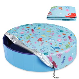 Docuwee Round Pool Cover 71", Foldable Kiddie Solar Cover Fit Dog Swimming Pool, Pets Kids Bath Tub, Inflatable Pool, Anti-UV Dustproof Pool Safety Cover with Cute Ocean Animals Pattern