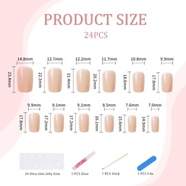 Irikdescia 24 Stück French Press on Nails, Kurze Quadratische Künstliche Nägel, Gelee-Kleber,Wiederverwendbare, für DIY-Nagelkunst-Dekoration (Schmetterling weißer Rand)
