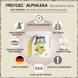 ProFuel Alpha EAA Pulver 2x462g CITRUS-INGWER - unglaublich leckeres EAA Drink Pulver, alle 8 essentiellen Aminos?uren, vegan EAAs Aminos?uren/Amino Workout Drink, optimale Wertigkeit, Made in Germany