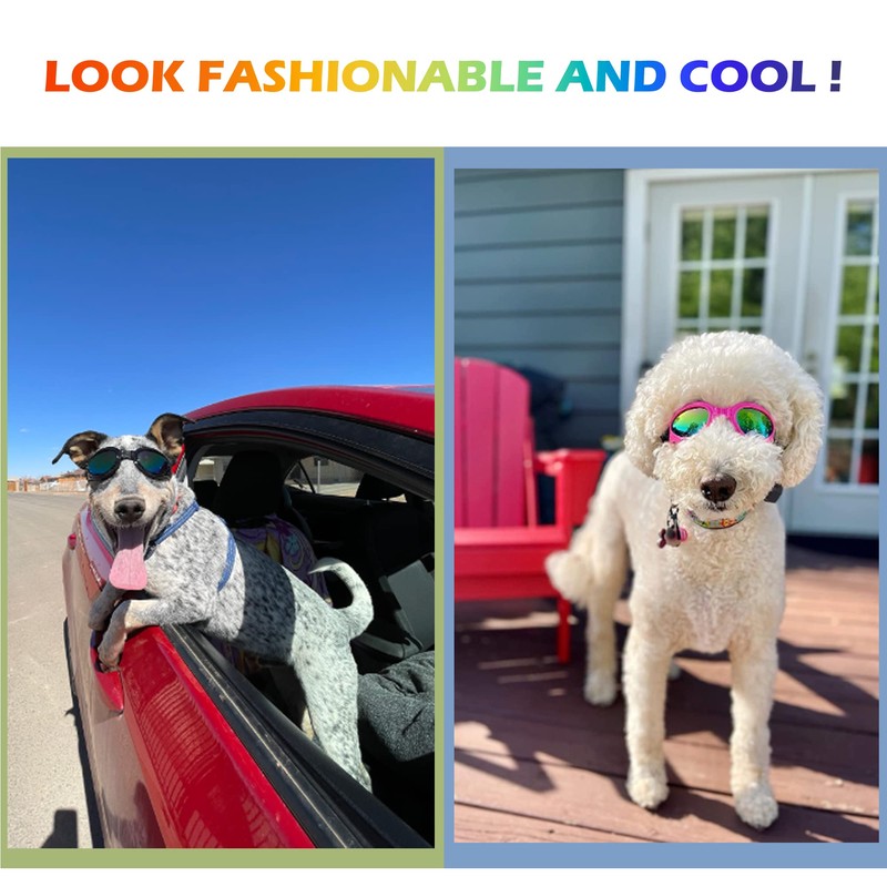 NICERINC PET Dog Sunglasses, UV Protection, Windproof, Adjustable, Black, Small