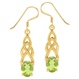 Silvershake - arete colgantes de plata de ley 925 chapada en oro amarillo de 18 quilates de 7 x 5 mm, forma ovalada natural, peridoto verde, chapado en oro amarillo de 18 quilates, Plata de ley Plata de ley Chapado en oro de 18 quilates, Peridoto verde n