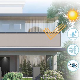 AXT SHADE Balcony Privacy Screen 90x400cm Waterproof Balcony Cover Wind and UV Protection with Cable Ties for Outdoor Terrace-Taupe