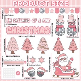 ojustbeok Pink Christmas Bulletin Board Set Xmas Santa Bulletin Board Decoration Christmas Tree Snowman Paper Cutouts for School Classroom Home Chalkboard Wall Xmas Winter Holiday Party Supplies