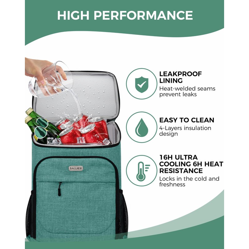 BAGLHER Cooler Backpack 30 Cans, Leakproof Waterproof Cooler Bag with