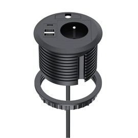 Dinolink Built-in Socket with USB C PD20W, Built-in Power Strip with 1 Socket, 1 USB-C Port, 2 USB-A Ports, Desk Socket for Worktop, Kitchen, Office, Furniture, Diameter 80 mm, 2 m