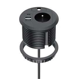 Dinolink Built-in Socket with USB C PD20W, Built-in Power Strip with 1 Socket, 1 USB-C Port, 2 USB-A Ports, Desk Socket for Worktop, Kitchen, Office, Furniture, Diameter 80 mm, 2 m