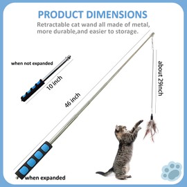 Whefory Cat Fishing Pole for Indoor Cats,Interactive cat Toys with Colorful Feather and Bell. (Blue)