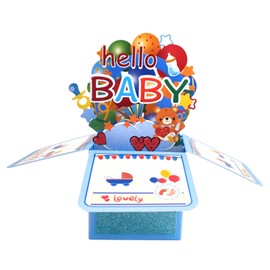 ZYOOO Hello Baby 3D Card for Newborn Boy,Baby Shower Pop Up Greeting Card from Dad,Grandpa,Uncle with 1 Envelope,1 Message Card(Blue)