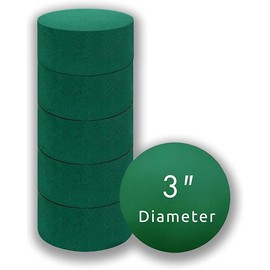 Pack of 6 FLOFARE Round Floral Foam Blocks for Fresh and Artificial Flowers, Each (3" X 1.5"), Dry & Wet Green Flower Foam for Flower Arrangements & Florist Supplies
