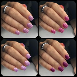 96 Pcs Press o Nail Short square 4 Color Design Fake Nail Fit Perfectly & Natural Reusable Stick on Nails in 12 Sizes(Style 4)