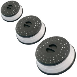 Collapsible Microwave Splatter Cover, Microwave Plate Cover With Steam Vent(Set of 3,black)