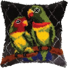 Beyond Your Thoughts Latch Hook Kits Cute Parrot Pillow Cover Pattern Printed Crochet Needlework Crafts for Kids Adults and Beginners Family Decoration 16.5 * 16.5 in BZ1025