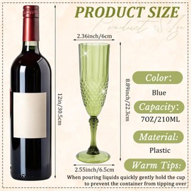 24 Pcs Green Plastic Champagne Flutes Acrylic Wine Glasses Goblets Reusable Vintage Champagne Flute Drinking Cups for Wedding Bridal Shower Bars Party Christmas Birthday, 7oz