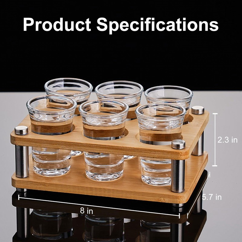 Haoxishui 6-Pack Shot Glasses with Holder, Shot Glasses Set with