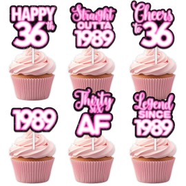 18pcs Pink Glitter Dessert Cupcake Topper Pick for Straight Outta 1989 Legend Since 1989 Theme Decor Supplies Men Happy 36th Birthday Party Decorations