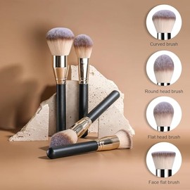 BS-MALL Juego de 4 brochas de maquillaje profesional suaves para viajes, incluyendo brochas de base para maquillaje líquido, cepillo para polvo y broc