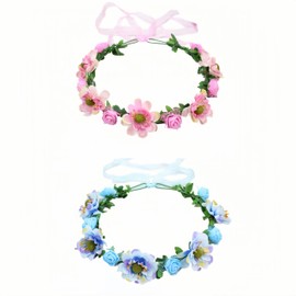 2pcs Flower Crown Headbands Girl Hair Hoop Headpiece Accessories Elastic Floral Crown Headband Boho Flower Wreath Hairbands Bridal Hair Accessories for Women and Girl