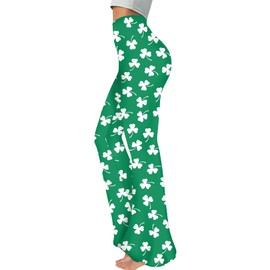 Seizesoul St Patrick's Day Bell Bottom for Women Shamrock Clover Printed Flare Leg Pants