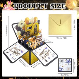 Luerbi 50th Happy Birthday Pop Up Card, 50th Pop Up Cards Birthday, Black Gold Pop Up Birthday Cards for Women Kids Girls