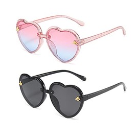 WZWLKJ Heart Shaped Bee Cute Fashion Sunglasses for kids UV 400 Protection Outdoor Beach Holiday, Light Pink+black, One Size