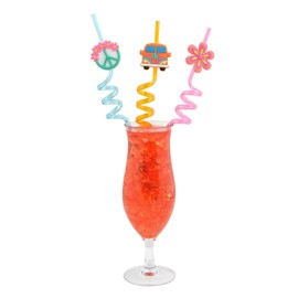 Fun Expess 10" Groovy Van, Flower & Peace Sign Plastic Silly Straws - 12 Pieces