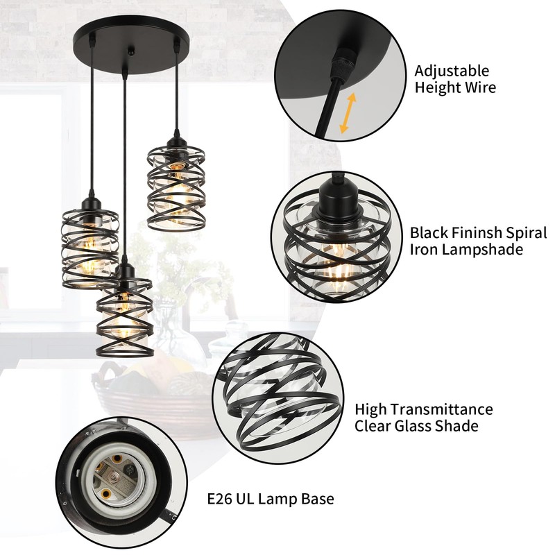 foucasal Pendant Lights Kitchen Island Black Pendant Light Fixtures 3-Light